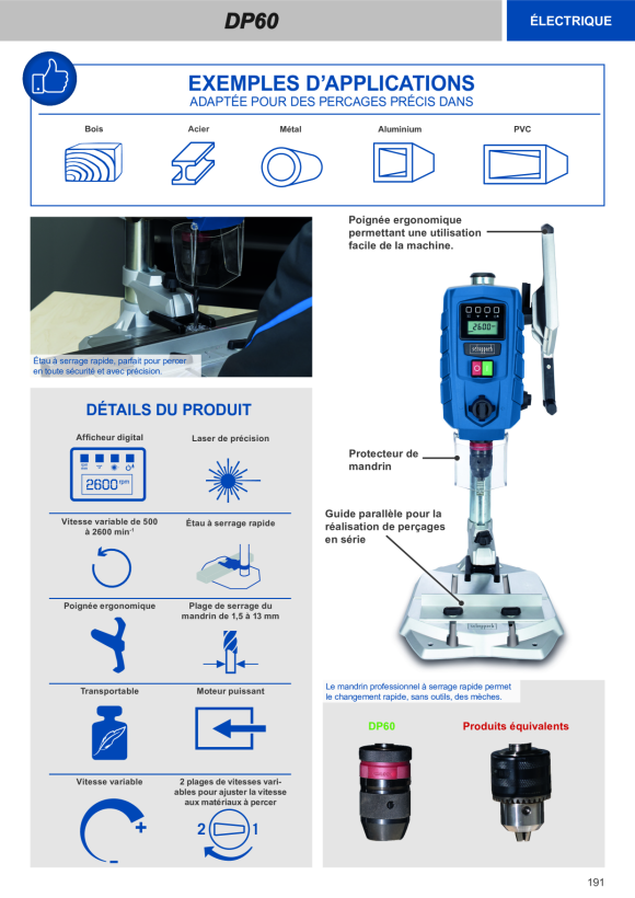 Scheppach Tischbohrmaschine 13 mm, 710W, variable Geschwindigkeiten, Laser, LED, Digitales Display 5906821901