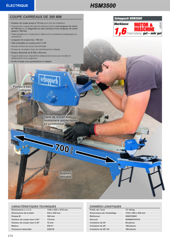 Scheppach Steintrennmaschine 800 mm mit Fahrvorrichtung 5906709901