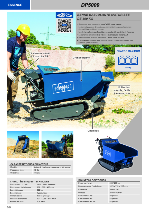 Scheppach Raupen-Dumper 500 kg mit Kettenantrieb 5908801903
