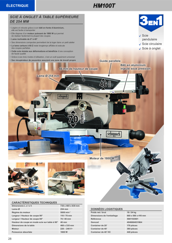 Scheppach Tisch-Kapp-Gehrungssäge 254 mm 5901103901