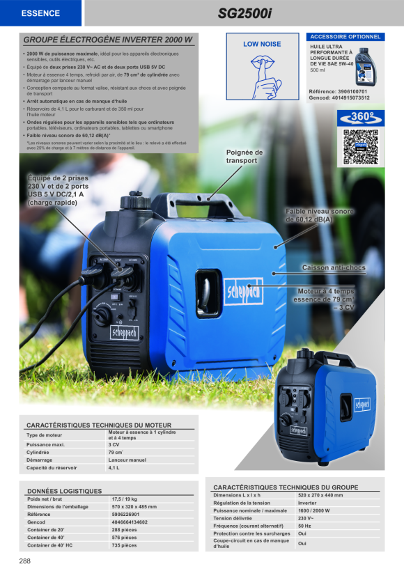 Scheppach Inverter-Stromgenerator 2000W inkl. 2x 230V-Anschluss, 2x 5V DC/USB-Schnelllade-Anschluss 5906226901