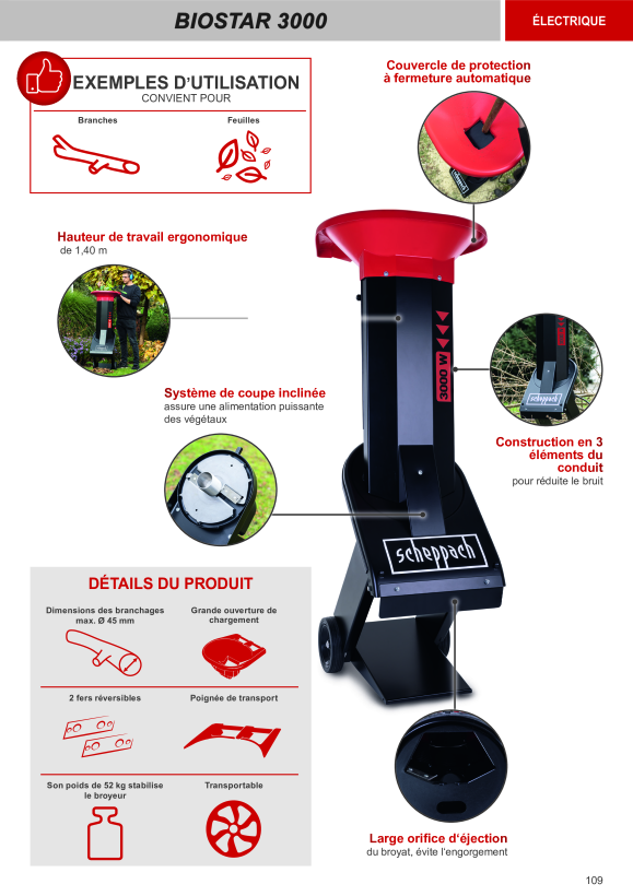 Scheppach 3000 W Elektro-Gartenhäcksler inkl. Fahrvorrichtung 40510000