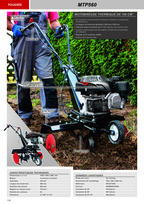Scheppach 56 cm 150cc 3,7 PS 4Takt Benzin-Motorhacke inkl. 24 Messer 5912311903