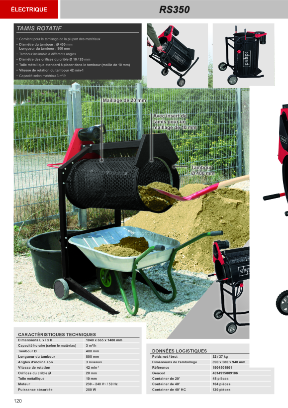 Scheppach 250 W 80 cm Gartenrollsieb inkl. Fahrvorrichtung 1904501901