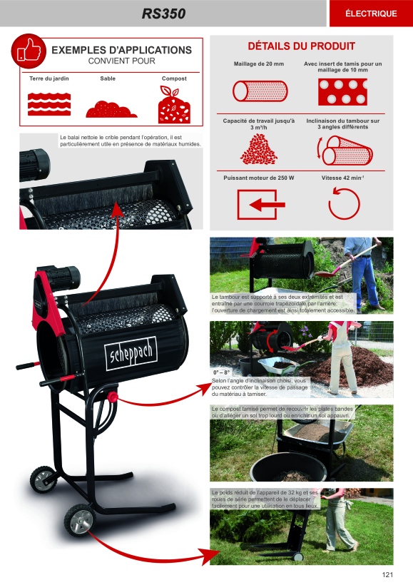Scheppach 250 W 80 cm Gartenrollsieb inkl. Fahrvorrichtung 1904501901