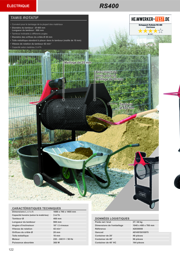 Scheppach 360 W 90 cm Gartenrollsieb inkl. Fahrvorrichtung 42030000