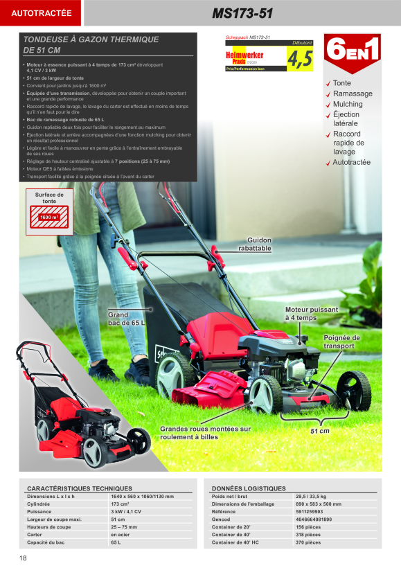 Scheppach 51 cm 173 cc 4,5 PS Benzin-Rasenmäher mit Radantrieb 5911259903