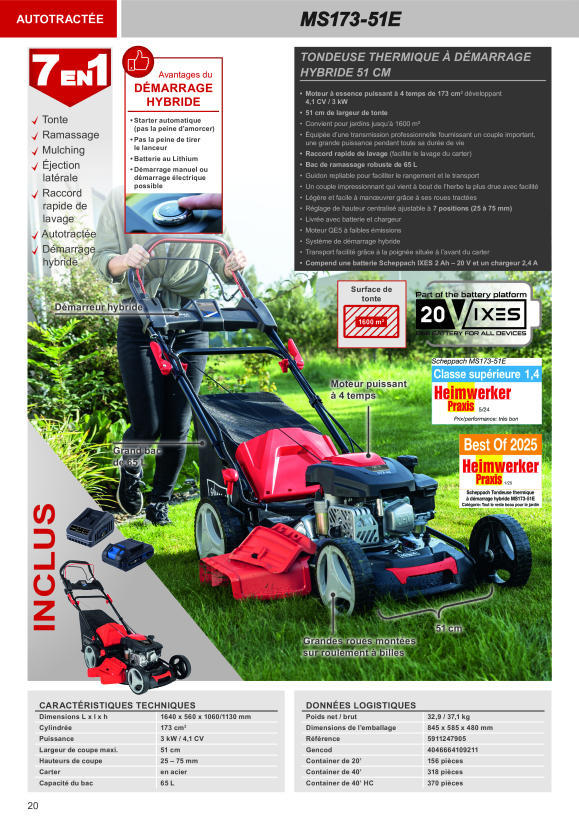 Scheppach 52 cm 173 cc 4,5 PS Benzin-Rasenmäher mit Radantrieb & Elektro-Start 5911247905