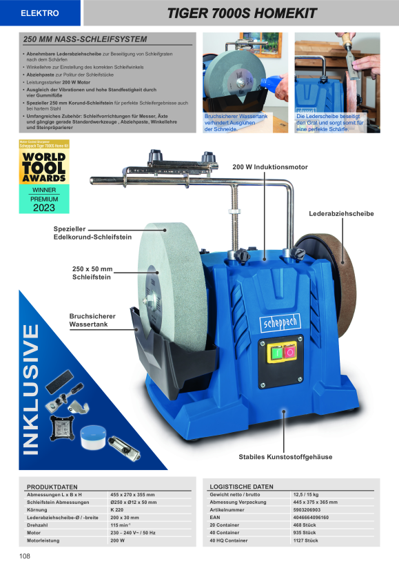 Scheppach Nass-Schleifsystem 250mm Universal-Schleifvorrichtung 70, Winkellehre, Abziehpaste inkl. Homekit 5903206903
