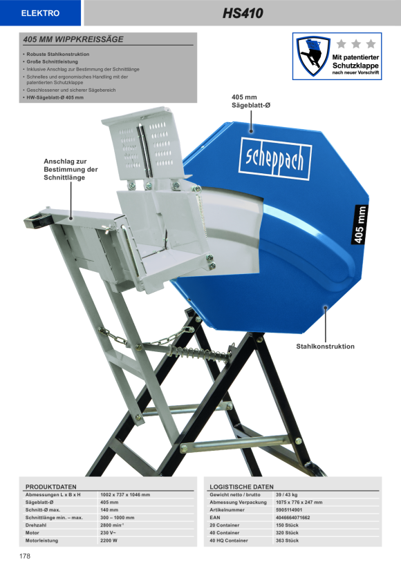 Scheppach Elektro-Wippkreissäge 230V, 2,2kW, 405 mm inkl. Längsanschlag 5905114901