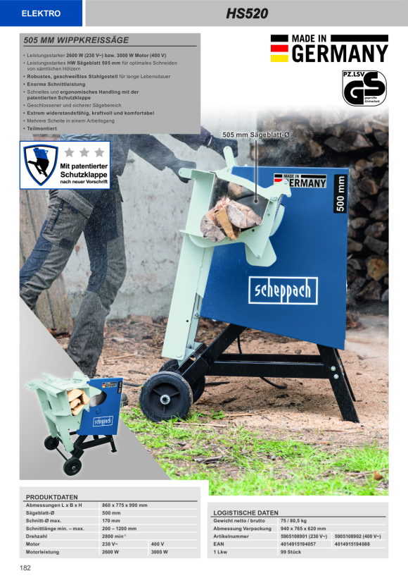 Scheppach Elektro-Wippkreissäge 230V, 2,6kW, 505 mm 5905108901