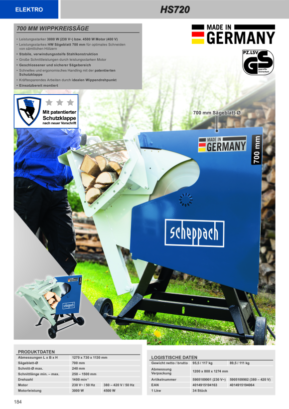 Scheppach Elektro-Wippkreissäge 400V, 4,5kW, 700 mm 5905109902
