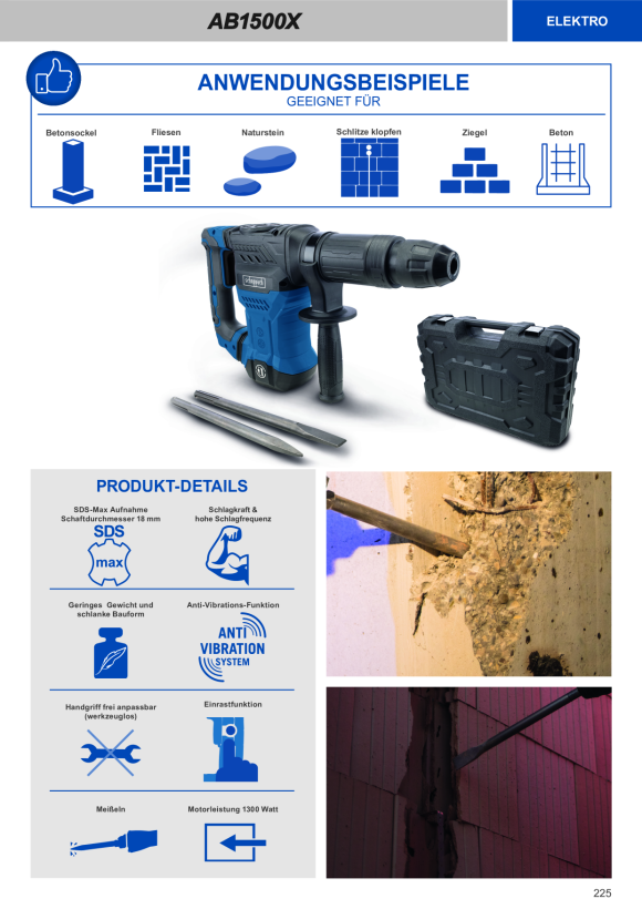 Scheppach Abbruchhammer 20 Joule inkl. SDS-Max Spannsystem, Spitz- und Flachmeissel & Transportkoffer 5908207901