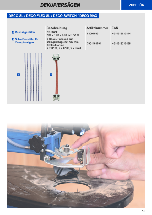 Scheppach Stiftsägeblätter, 6 Stück,<br/>135 x 1,03 x 0,38 mm, 38 Z 88000013