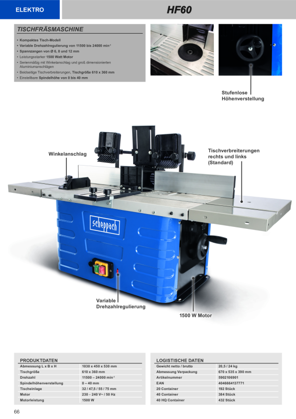 Scheppach Tischfräsmaschine inkl. Tischverbreiterungen & variabler Drehzahl 5902106901