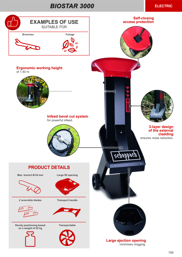 Scheppach 3000 W Elektro-Gartenhäcksler inkl. Fahrvorrichtung 40510000