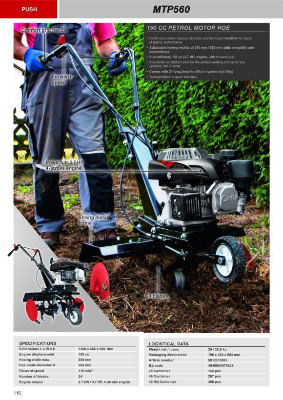 Scheppach 56 cm 150cc 3,7 PS 4Takt Benzin-Motorhacke inkl. 24 Messer 5912311903