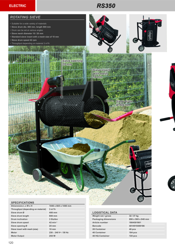 Scheppach 250 W 80 cm Gartenrollsieb inkl. Fahrvorrichtung 1904501901
