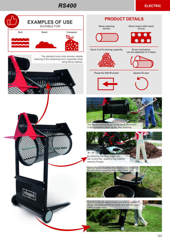 Scheppach 360 W 90 cm Gartenrollsieb inkl. Fahrvorrichtung 42030000