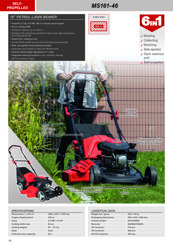 Scheppach 46 cm 150 cc 3,4 PS Benzin-Rasenmäher mit Radantrieb 5911244905