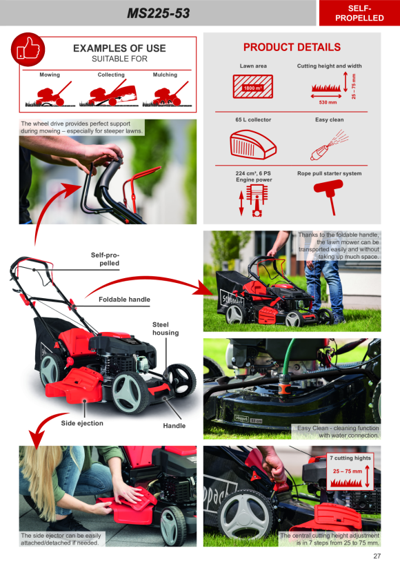 Scheppach 53 cm 224 cc 7 PS Benzin-Rasenmäher mit Radantrieb 5911241903