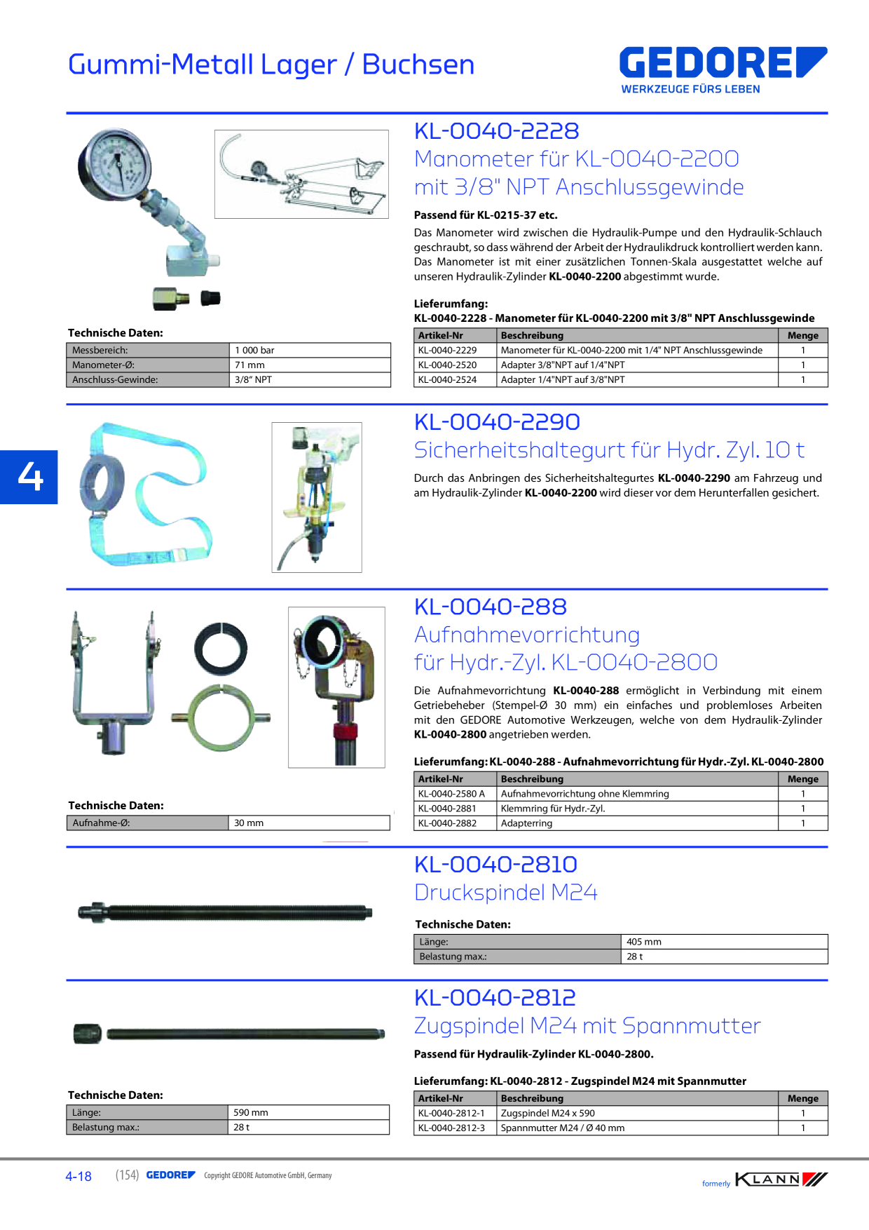 Gedore KLANN HydraulikZylinder 28 t KL00402800 4046459063780