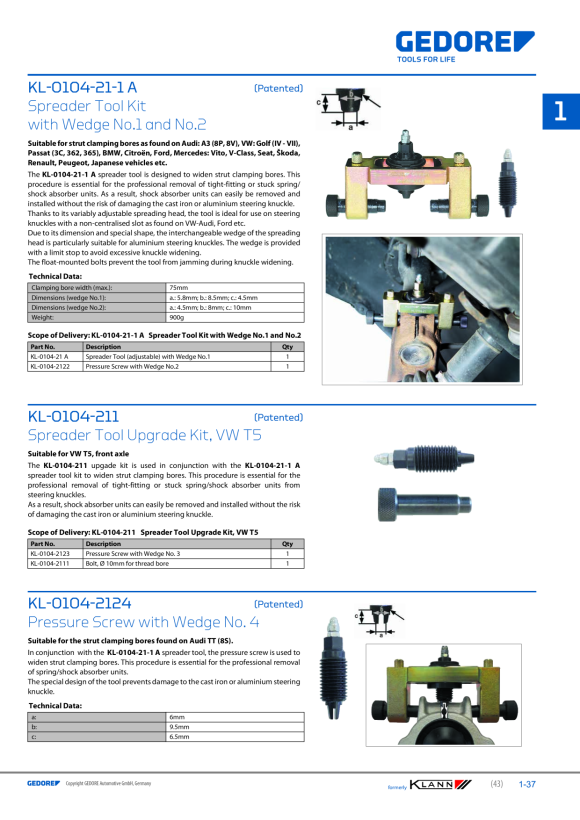 Gedore KLANN Pressure screw without wedge KL-0104-2106