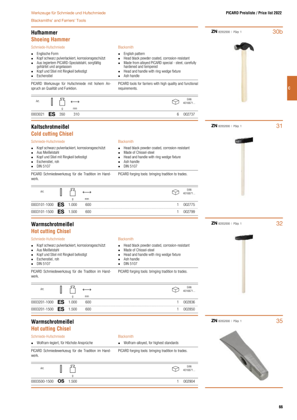 PICARD Warmschrotmeißel, DIN 5107, aus Meißelstahl, ES 0003201-1000