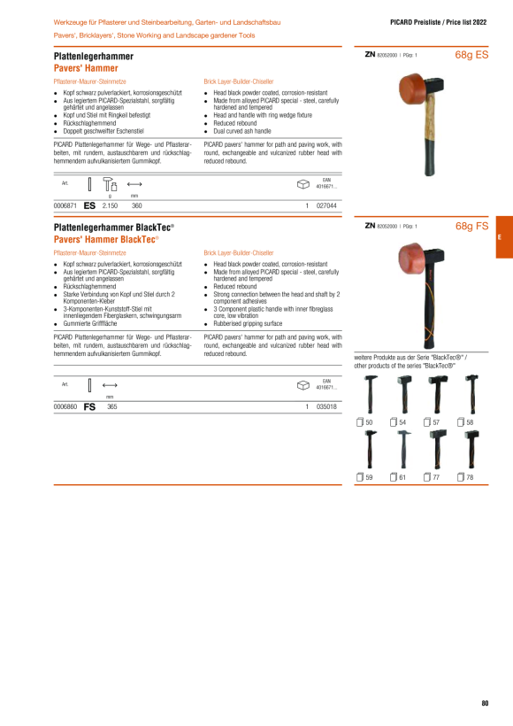 PICARD Bruchsteinhammer, mit rundem Loch, ES - Auslauf 0008101-1000
