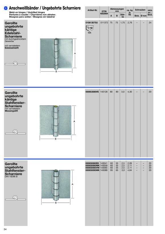 Vormann Charnière forte 75X75 RF (V2A) non percée 010613075U
