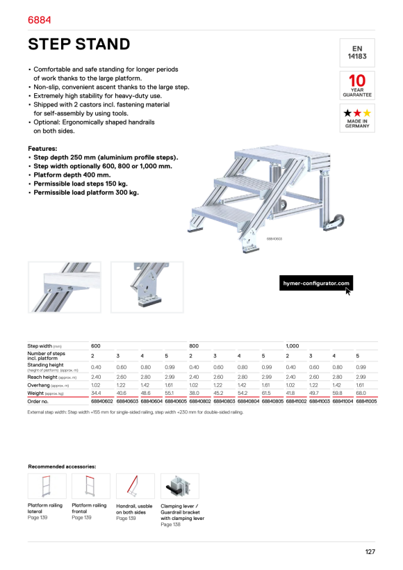 HYMER Treppenpodest, Stufenbreite 1000 mm, 4 Stufen, Standhöhe 0,80 m 68841004