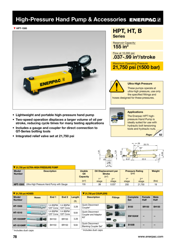 Enerpac HOCHDRUCKSCHLAUCH 1500 BAR, 1 METER HT1503