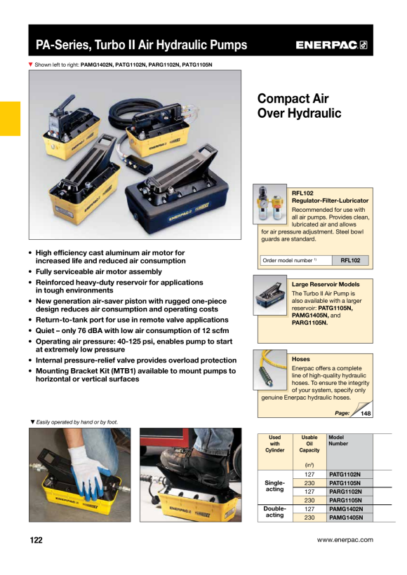 Enerpac Lufthydraulikpumpe Turbo II, 4/3-Handventil, 700 bar PAMG1402N
