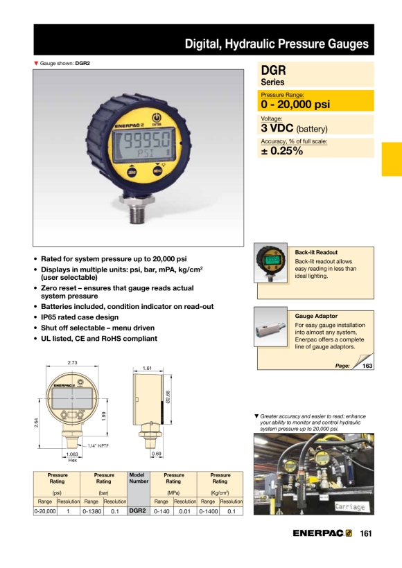 Enerpac HYDRAULISCHES DRUCKMESSGERÄT DGR2