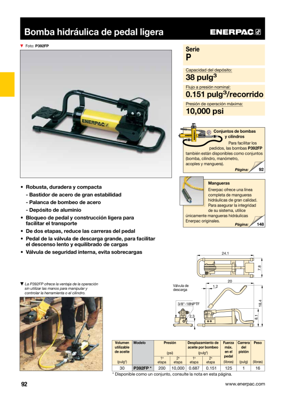 Enerpac Leichte hydraulische Fußpumpe, zwei Geschwindigkeiten, 700 bar P392FP