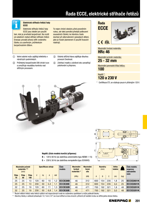 Enerpac SCHNEIDER - KETTE, ELEKTRISCH, 120 V, 26 MM ECCE26B