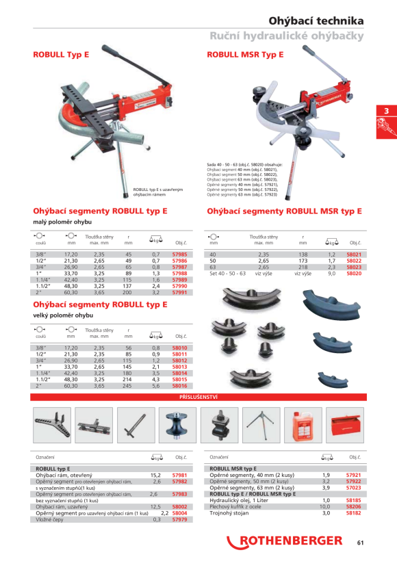 Rothenberger Sada ohýbacích segmentů pro ROBULL MSR, 40-50-63mm 58020