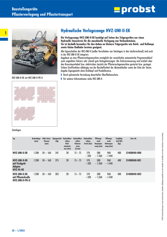Probst Hydraulic laying pliers HVZ-UNI-II single-circuit gripping width adjustment by spindle with spring package 51400040-000