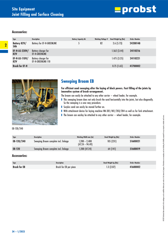 Probst Sweeping broom EB 120 basic device, with rods and suspension chains for VM, forklift 51600019