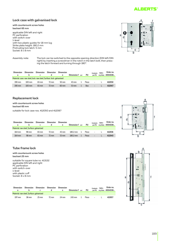GAH Alberts Lock case with galvanized lock, raw steel box, mandrel diameter 65mm, distance 72mm, depth 60mm 412067
