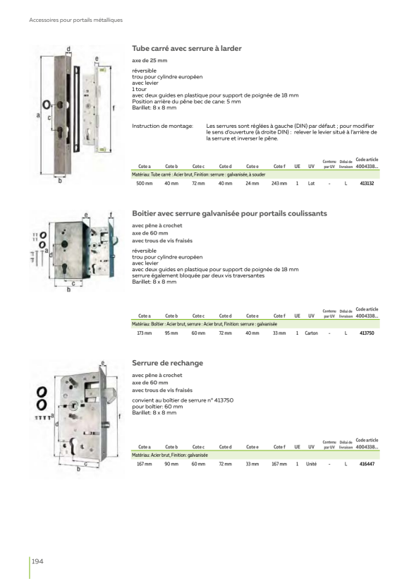GAH Alberts Lock case with galvanized lock, raw steel box, mandrel diameter 65mm, distance 72mm, depth 60mm 412067