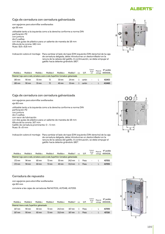 GAH Alberts Lock case with galvanized lock, raw steel box, mandrel diameter 65mm, distance 72mm, depth 60mm 412067