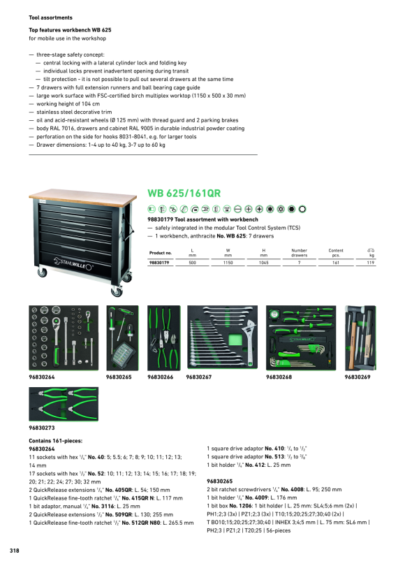 STAHLWILLE WB 625/238QR QuickRelease-WkzSort + Werkbank 238tlg 98830205