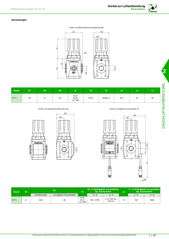 Pneumax  Airplus Mehrfachdruckregler G1/4 Größe 1 T171BBD