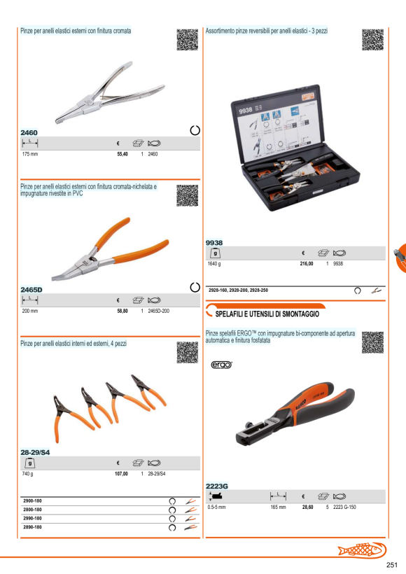 BAHCO SET PINZE DI SICUREZZA 9938, 6 PEZZI, MOD. AI CARRELLI DA OFFICINA 9938/T8/6