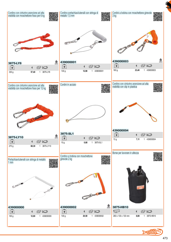 BAHCO Linea di sicurezza 3875-LY7 fino a 3 kg, con moschettoni fissi