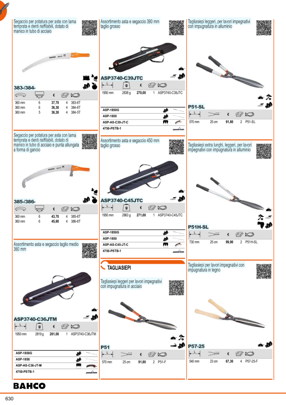 BAHCO Heckenschere, leicht, kurze Griffe, für Landschaftsbau P52-SL-20