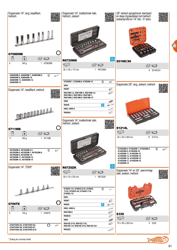 BAHCO 1/4” und 3/8” Steckschlüssel- und Bit-Satz, 51-teilig S51MC3H