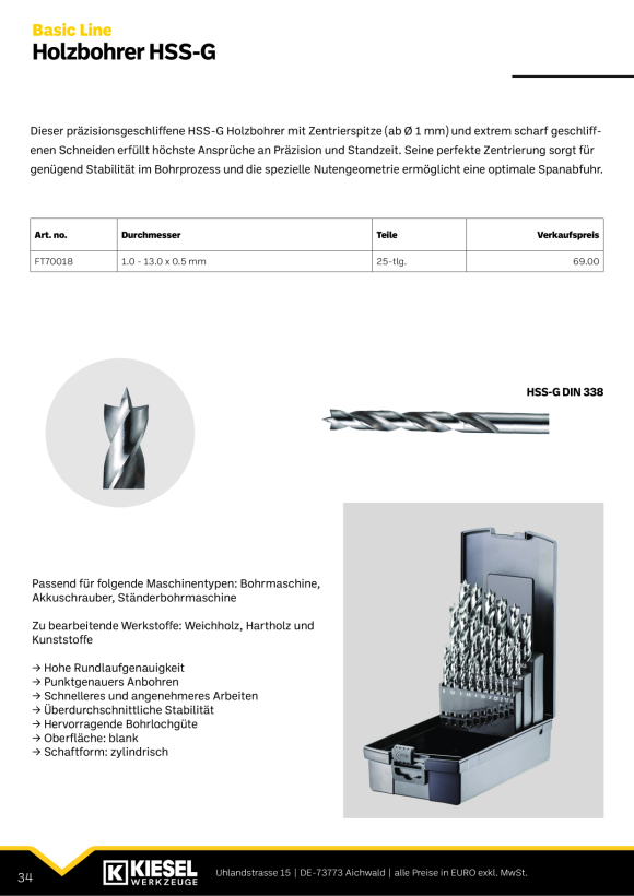 Fortec Holzspiralbohrer HSS-G 4.0 mm FT712040