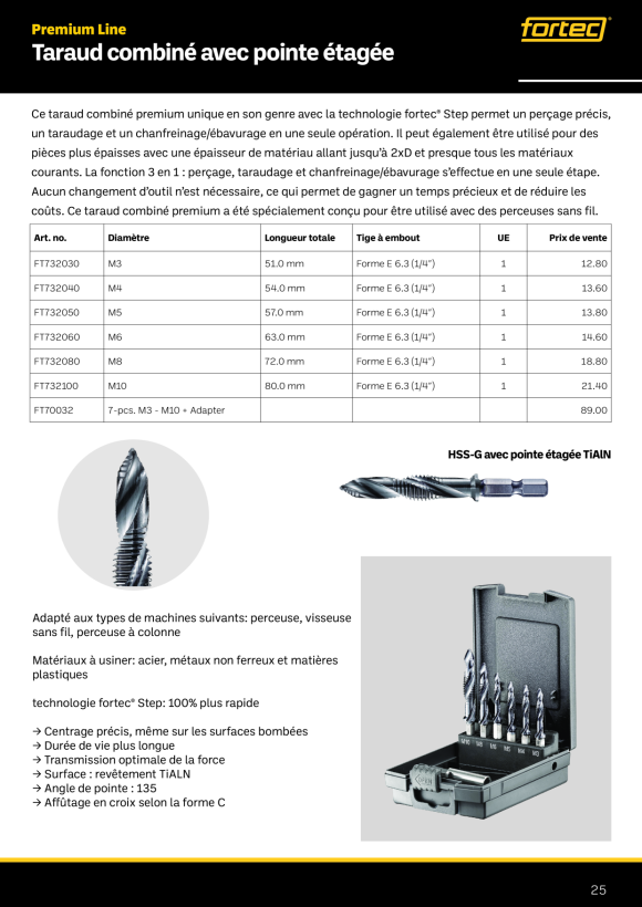 Fortec® Premium Line Kombi-Gewindebohrer mit TiAlN-Stufenspitze M6 FT732060